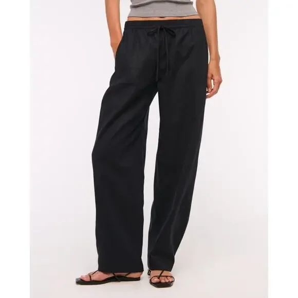 $80 Abercrombie & Fitch Linen Blend Pull on Barrel Pant XS Black - Picture 1 of 10